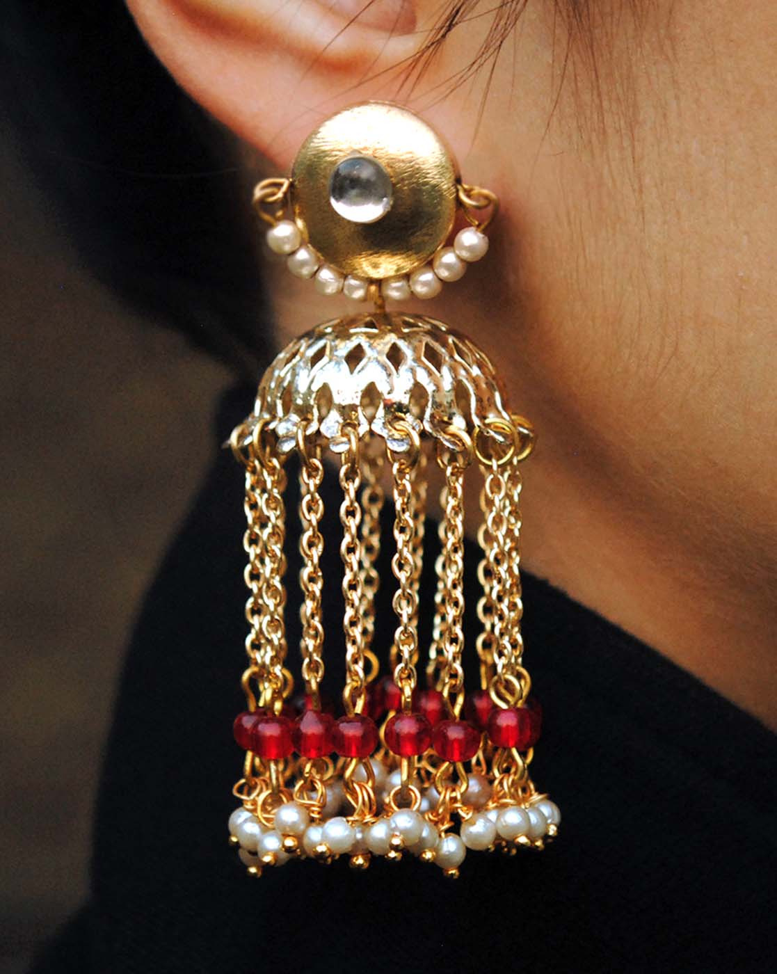 Gold Crescent Jhumki Earrings