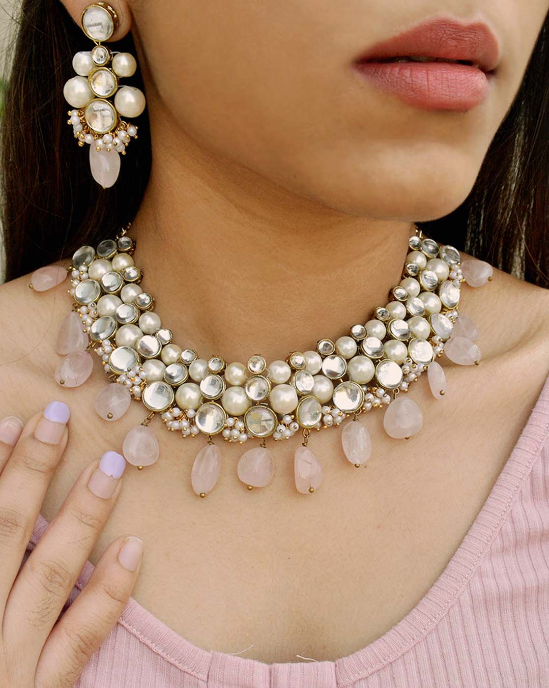 Rose Quartz Necklace Set