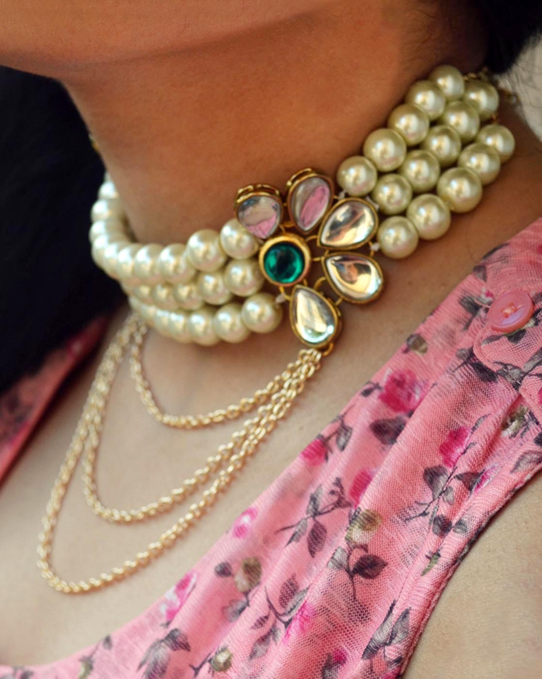 Pearl And Kundan Multi Chain Necklace