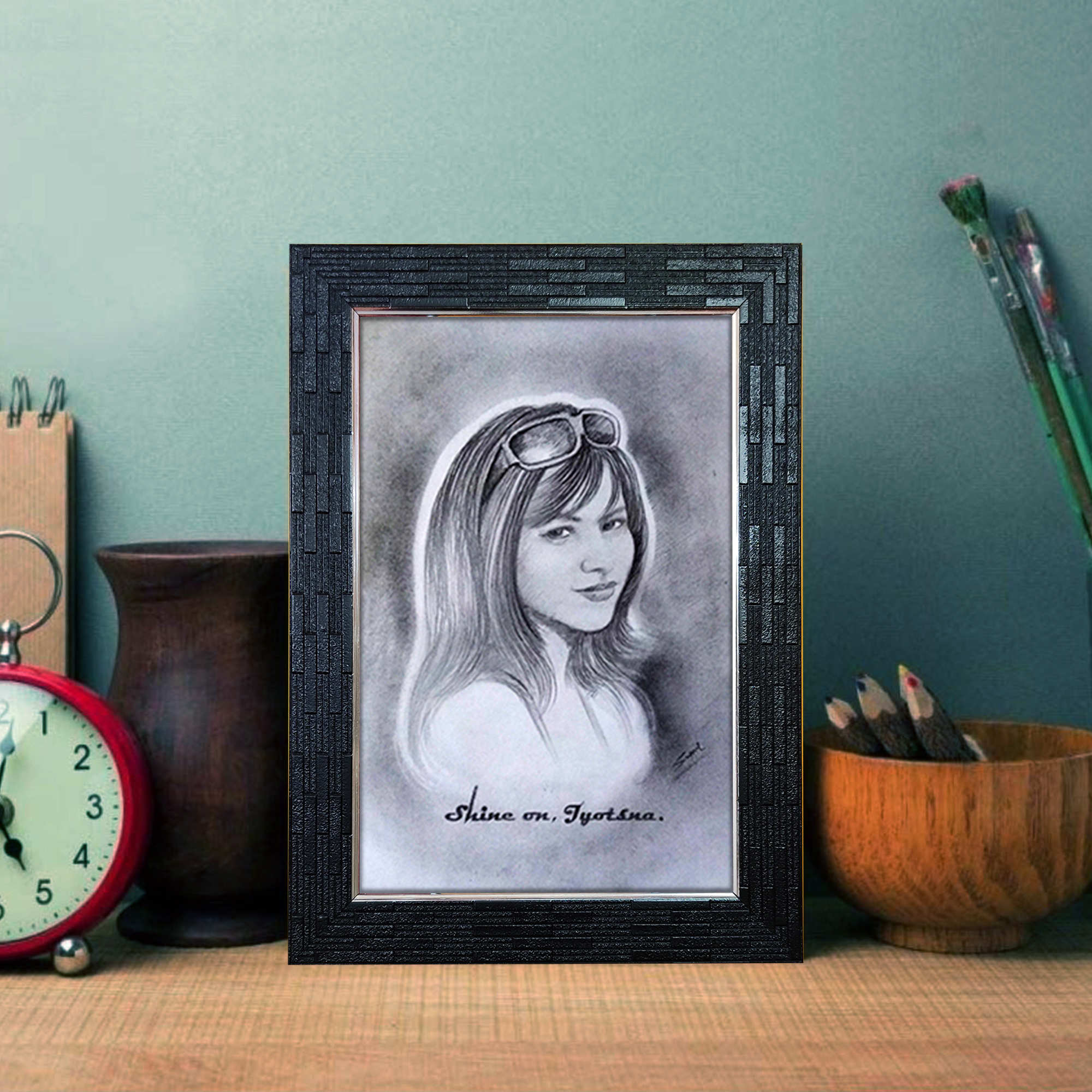 Custom Pencil Portrait Realistic Hand Drawing with Mount Glass Frame for  Gift | eBay