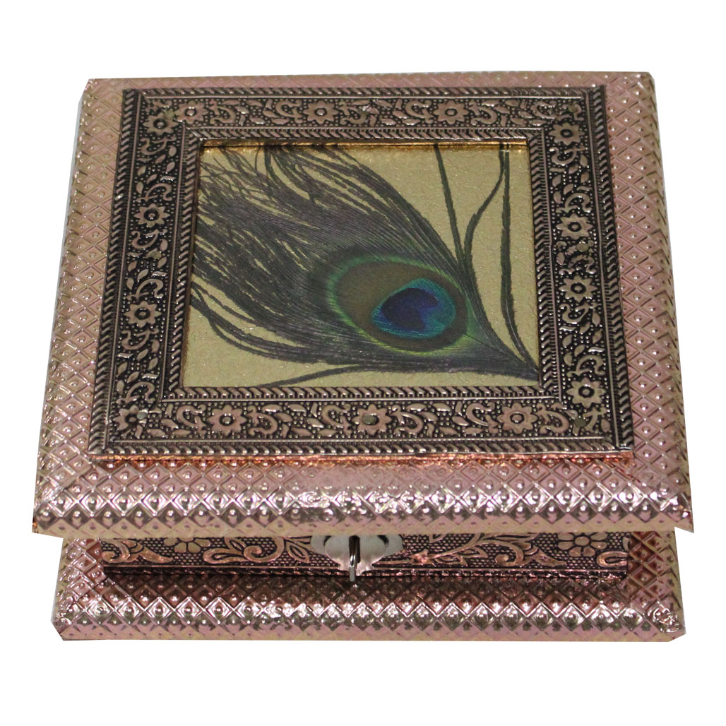 Dry Fruit Box Square Copper Oxidised (6*6*2.5 Inches)