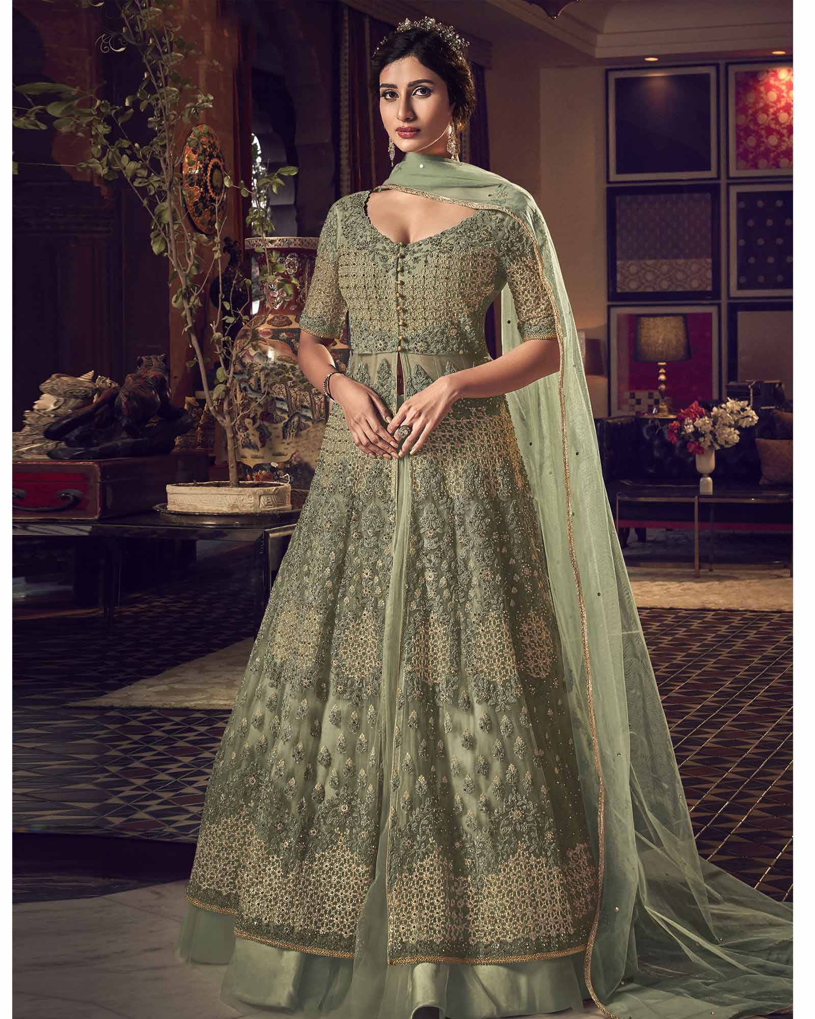 Green Designer Semi Stitched Salwar Suit with Dupatta 