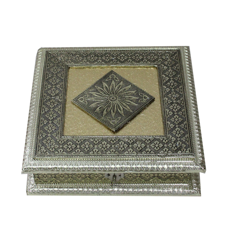 Dry Fruit Box Square German Oxidised (8*8*3 Inches)