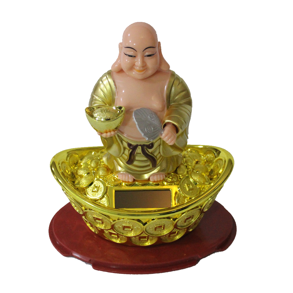 Blankleaf Solar Laughing Buddha with Waving Fan 12638