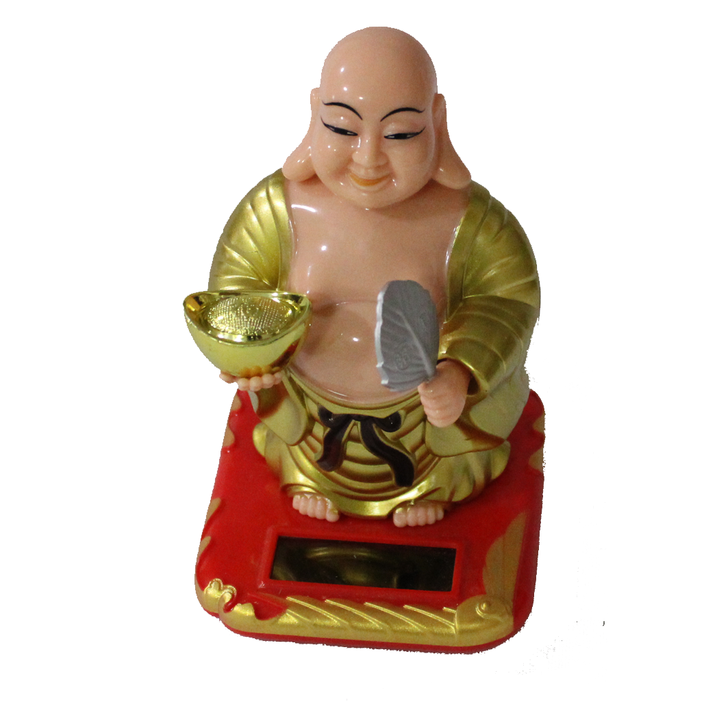 Global Solar Laughing Buddha Holding Ingot & Waving Fan 12639