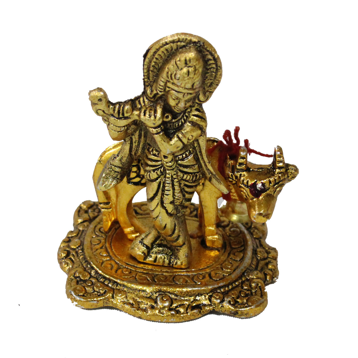 Metal  Gold Krishna with Cow