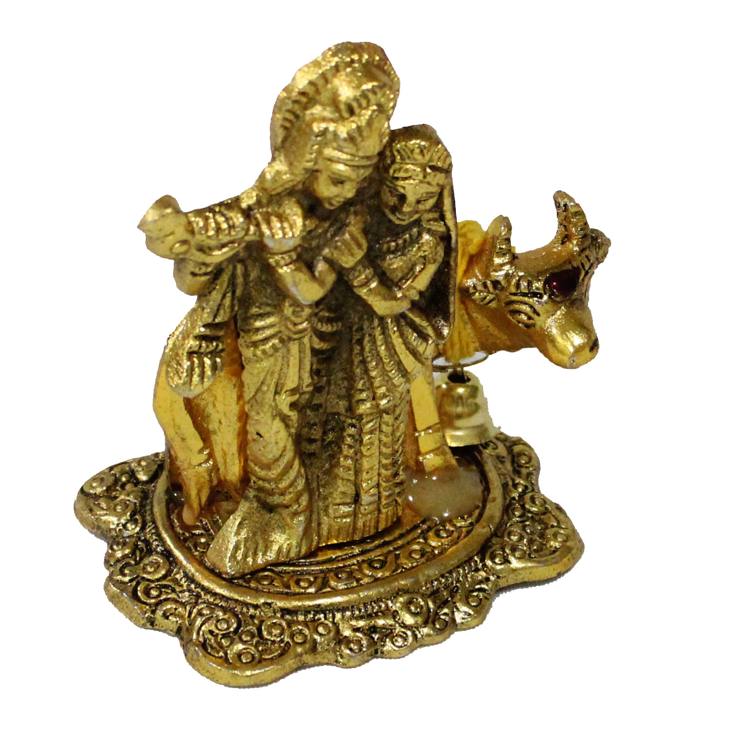 Metal Gold Radha Krishna with Cow