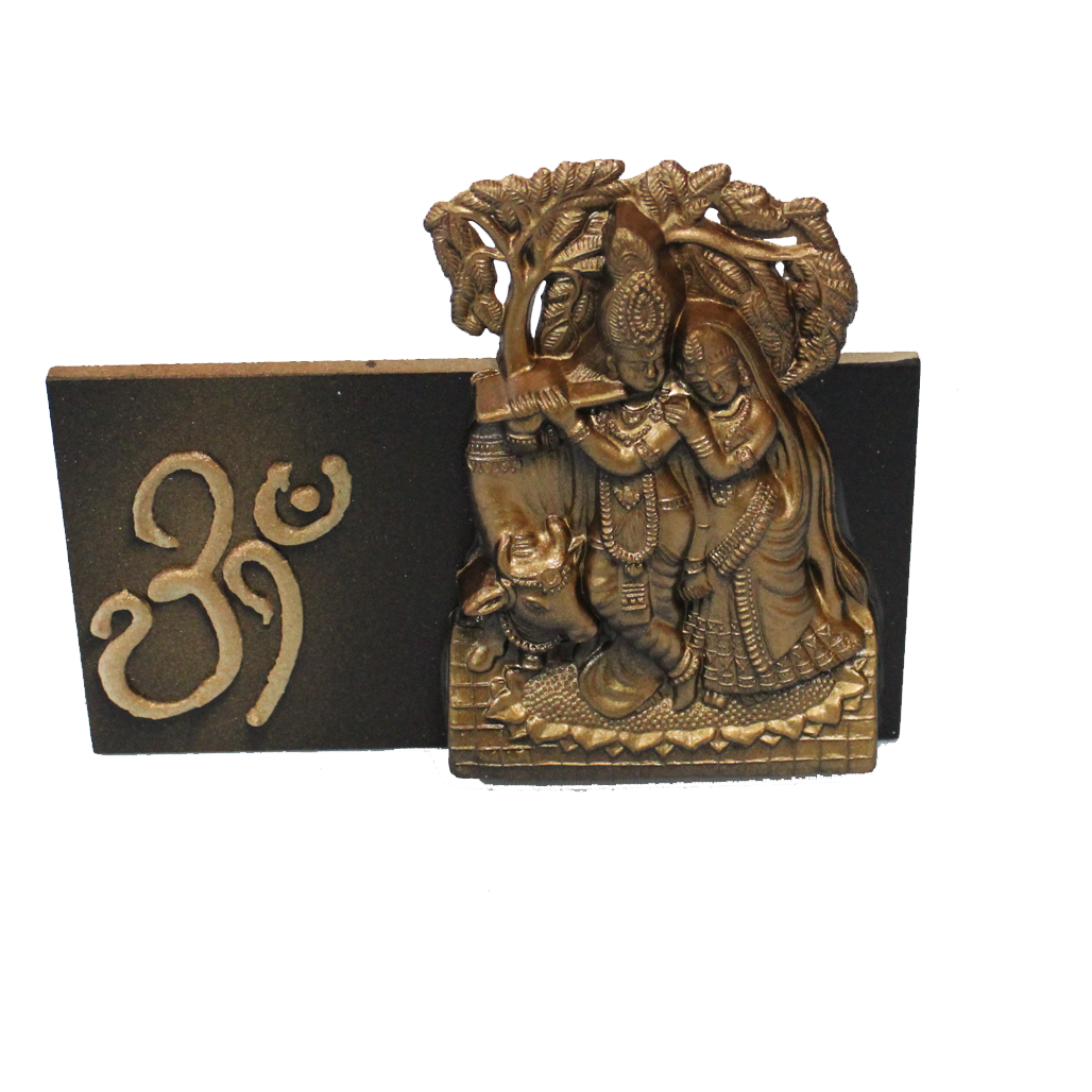 Radha Krishna Om Square Wooden Wall Hanging Show Piece