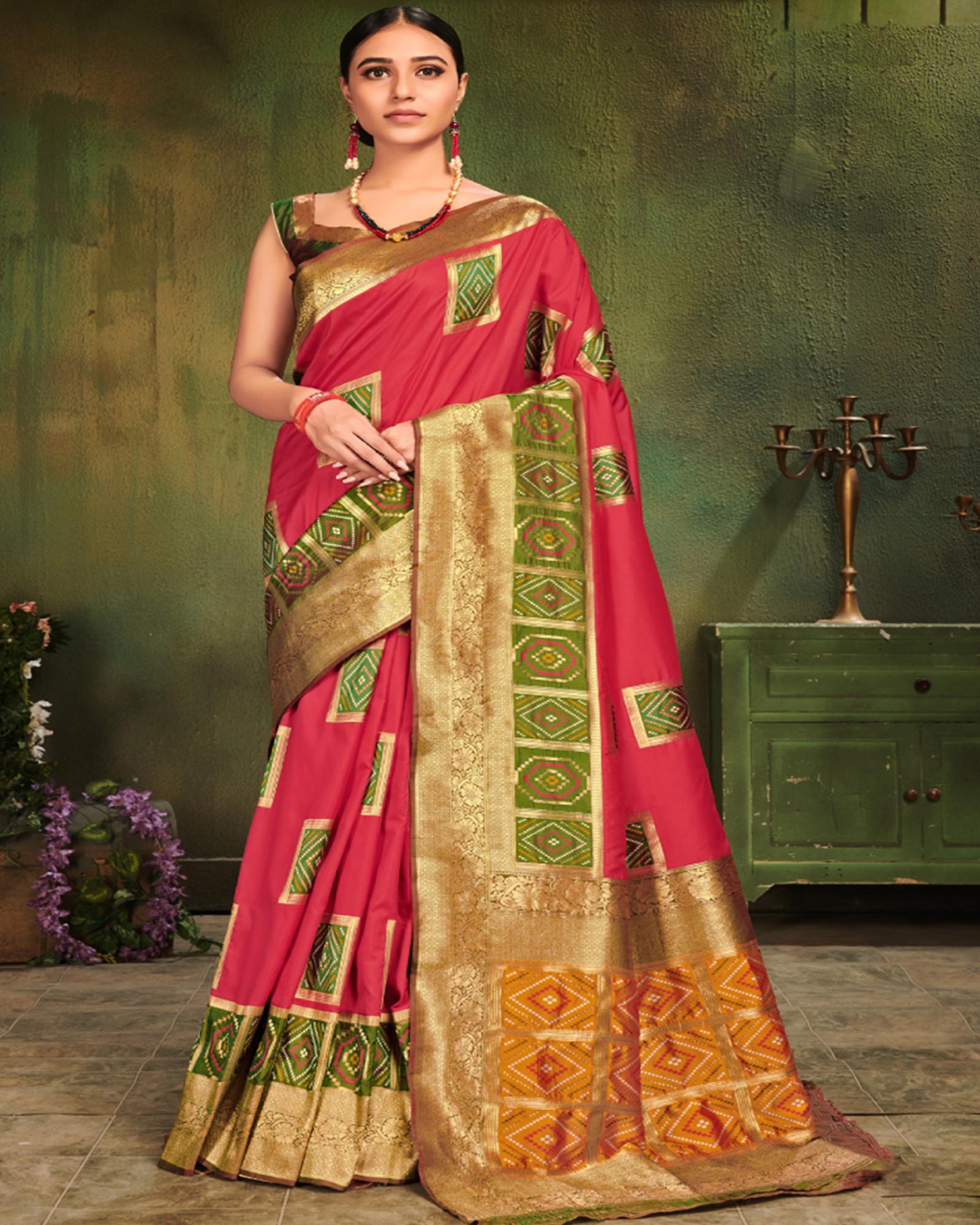 Dust pink Color Patola Silk Traditional Saree