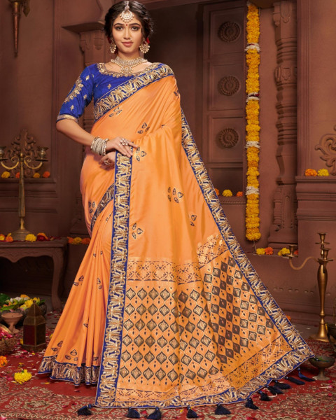 Light Orange Color Party Wear Saree | Lovely Wedding Mall