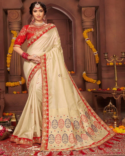 Cream Festive Wear Woven Banarasi Silk Saree