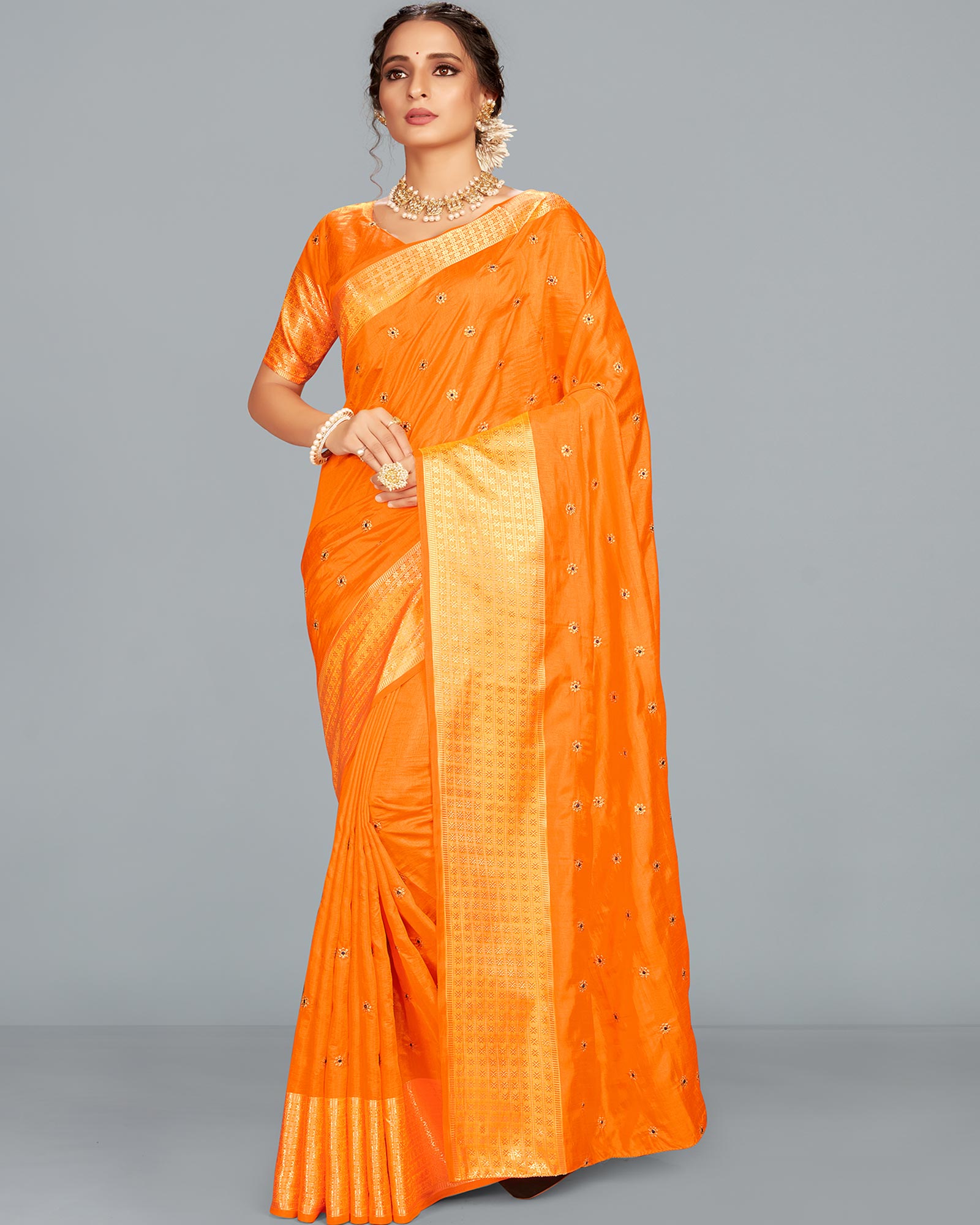 Mustard color Sana Silk Embroidered Festival Saree