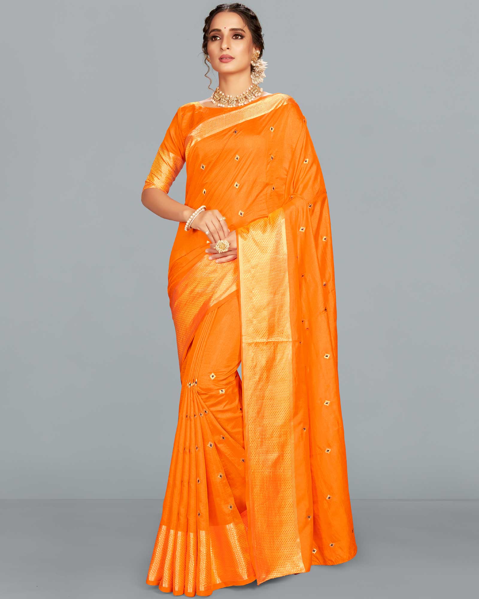 Mustard color Sana Silk Embroidered Saree with blouse