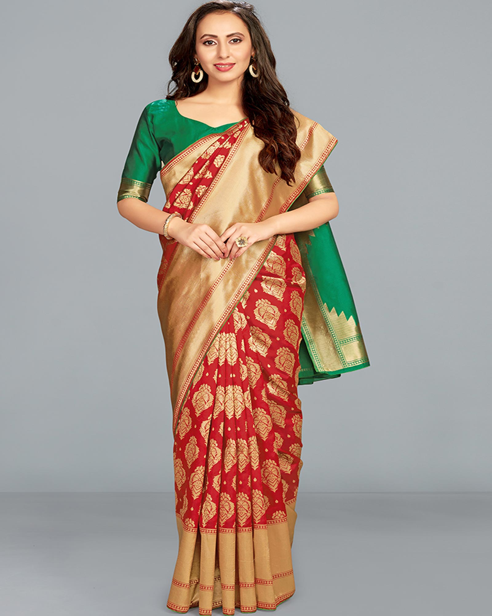 Red & Green Bridal Banarasi Silk Saree