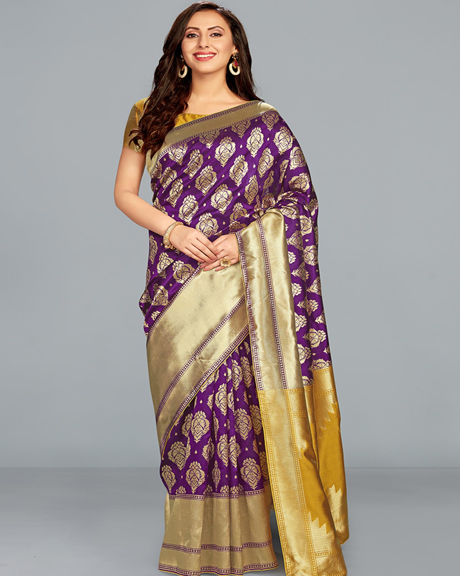 Purple Color Banarasi Silk Traditional Saree With Blouse