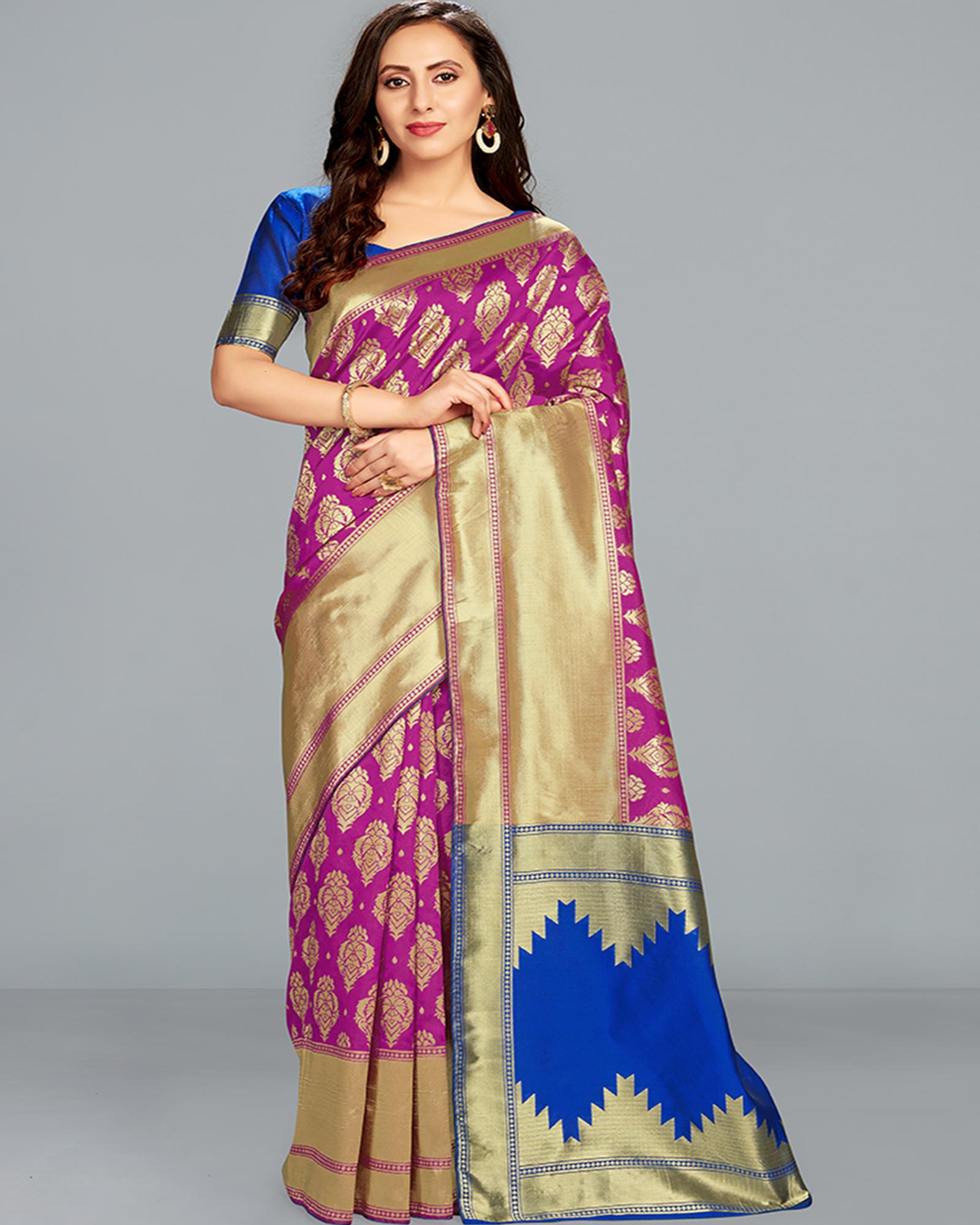 Rani Pink Color Banarasi Silk Traditional Saree With Blouse