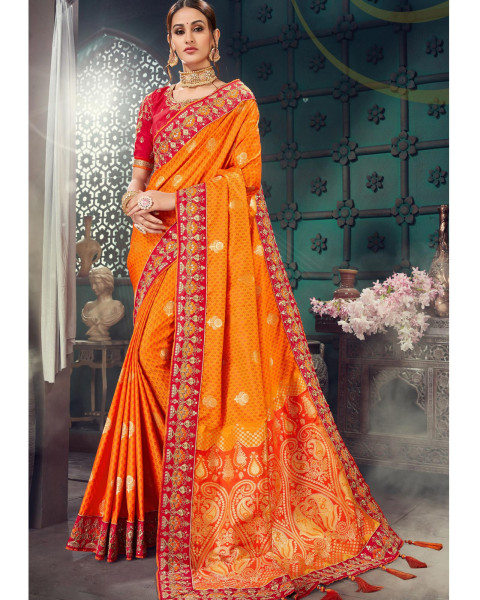 Orange Color Bhagalpuri Silk Jacquard Designer Saree