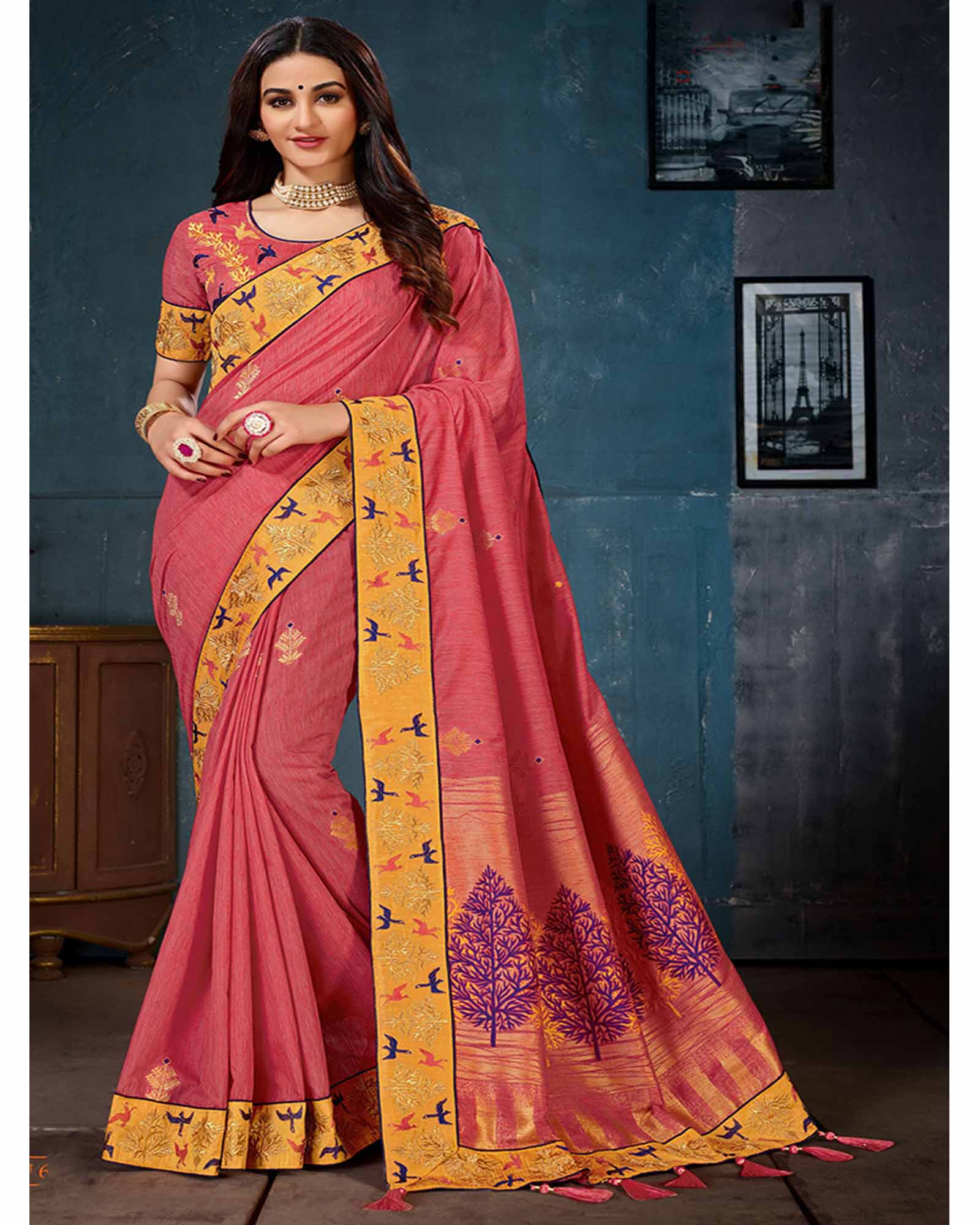 Pink Party Cotton Linen Designer Saree