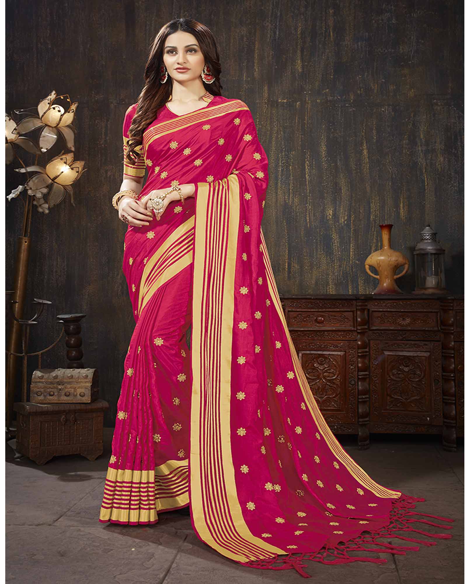 Pink Color Art Silk Embroidered Festival Wear Saree