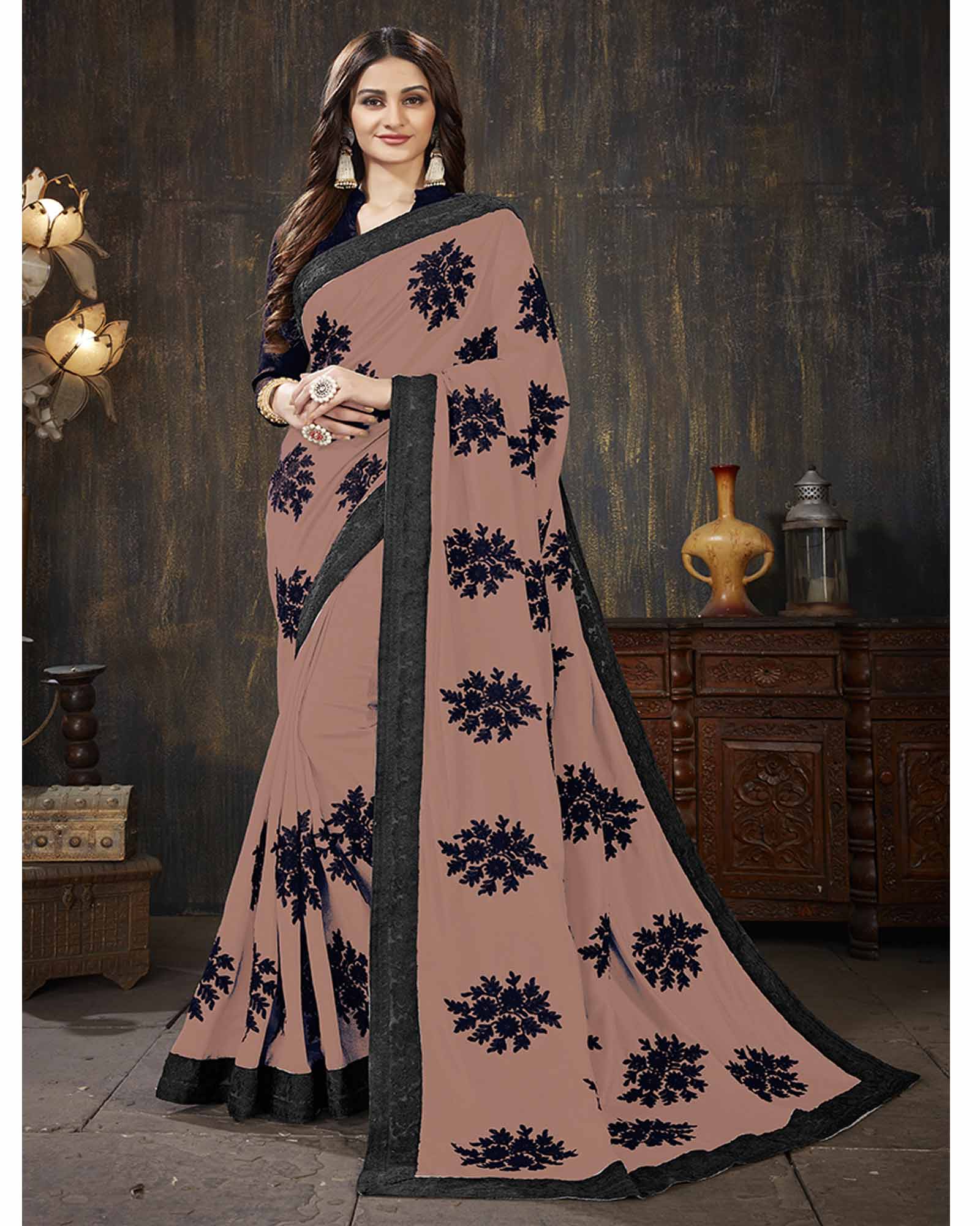 Light Coffee Color Georgette Embroidered Festival Wear Saree