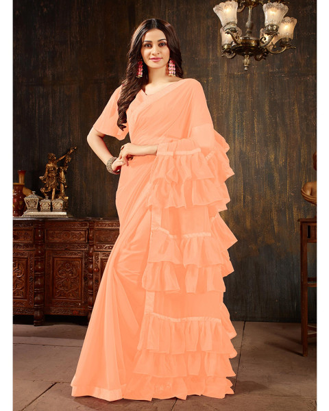 Buy Peach Chiffon Embroidered Floral Saree With Unstitched Blouse Piece For  Women by Priyal Bhardwaj Online at Aza Fashions.