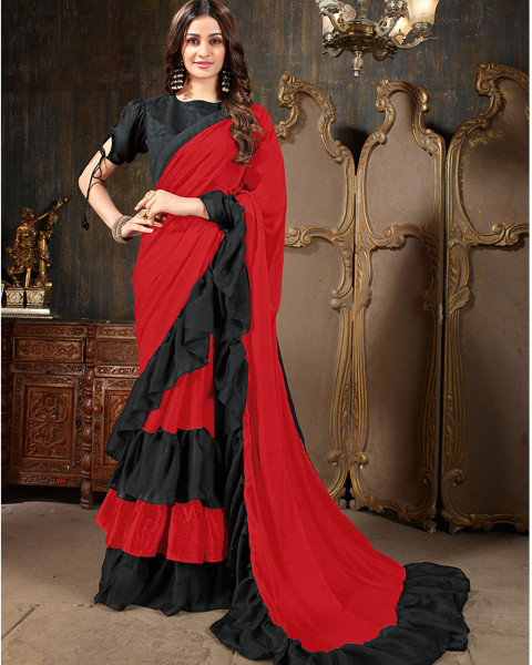 Red black Charismatic Georgette Fancy Party Wear Saree