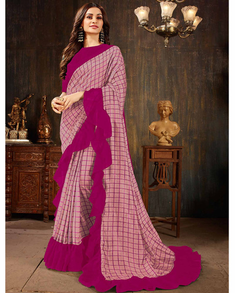 Light Pink Color Georgette Party Wear Ruffles Saree