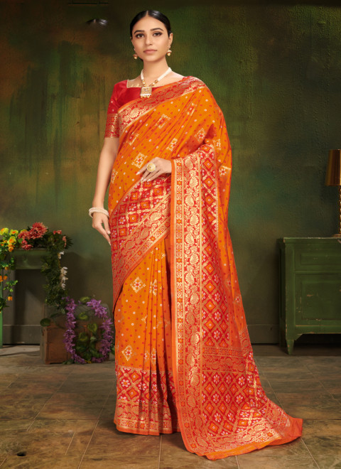 Ready To Wear Blooming Silk Light Orange Saree With Belt Design – Kaleendi