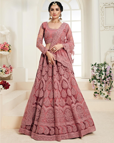 Rose Pink Semi-Stitched Designer Lehenga Choli With Dupatta