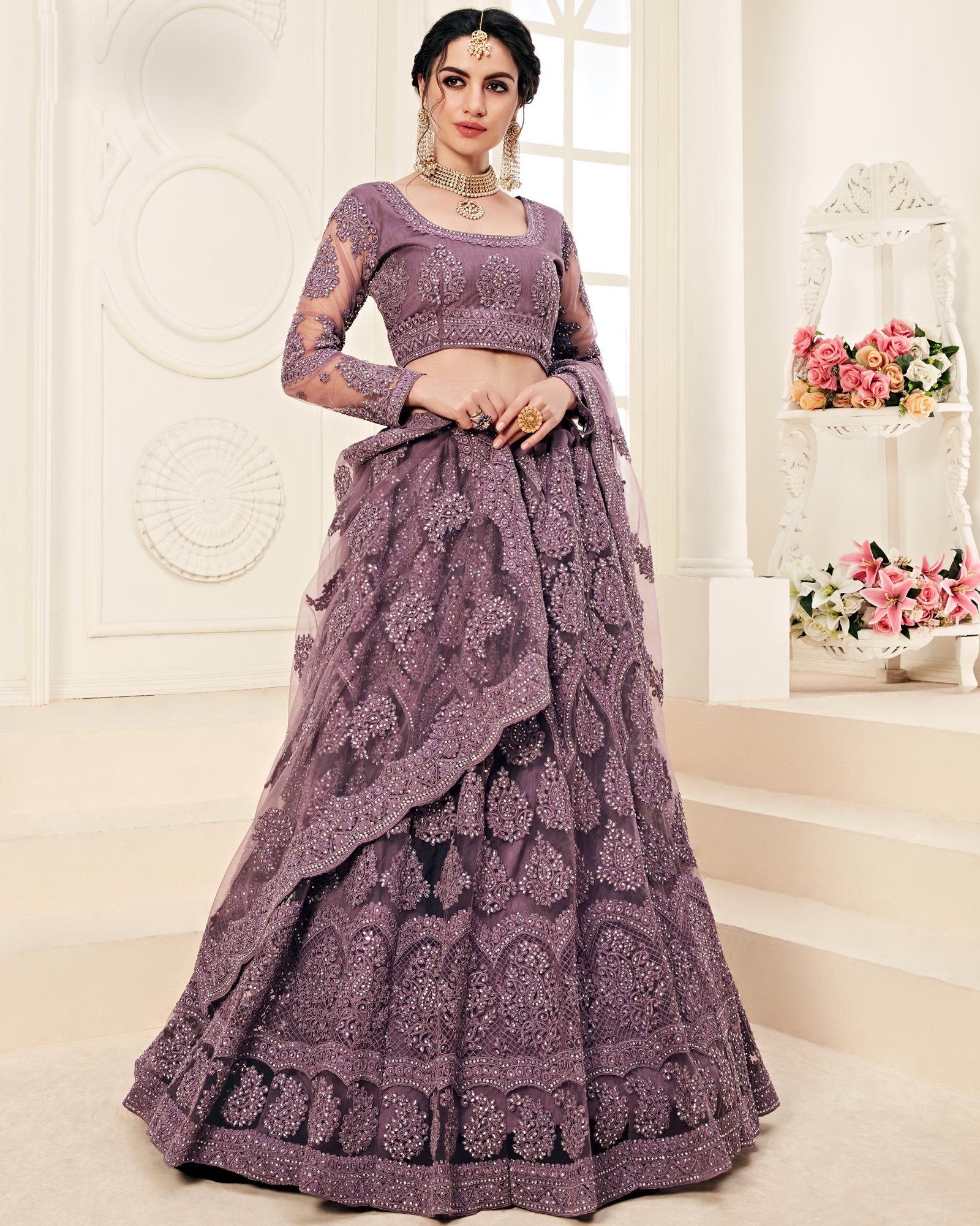 Buy Dark Blue Floral Printed Semi Stitched Lehenga With Unstitched Blouse –  Odette