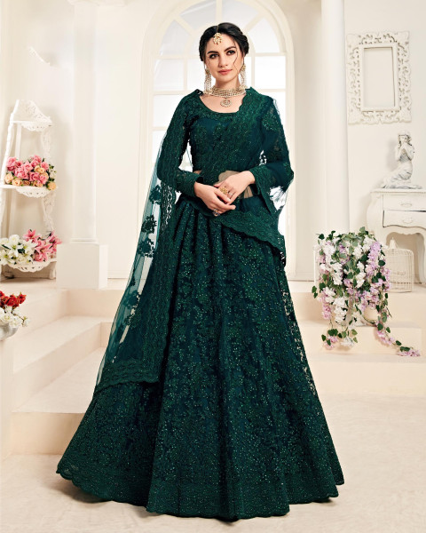 Deep Green Semi-Stitched Bridal Lehenga Choli With Dupatta