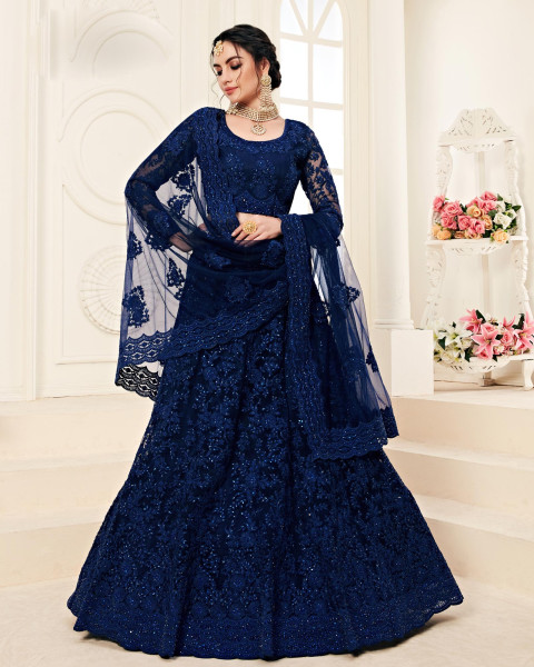 Blue Semi-Stitched Designer Lehenga Choli With Dupatta