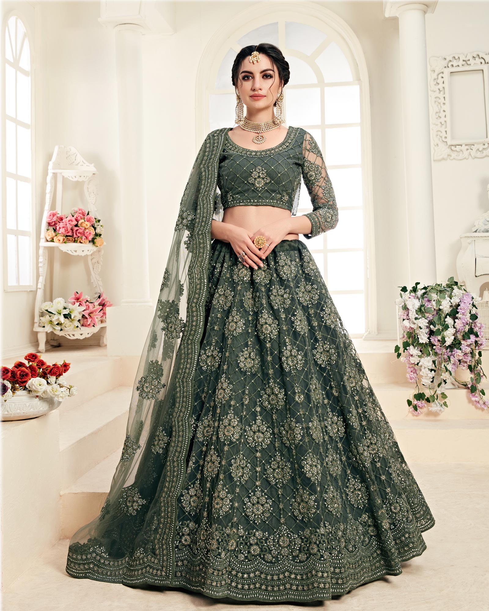 Light Green Color Wedding Lehenga Choli in Net With Sequence Embroidery  Work in USA, UK, Malaysia, South Africa, Dubai, Singapore