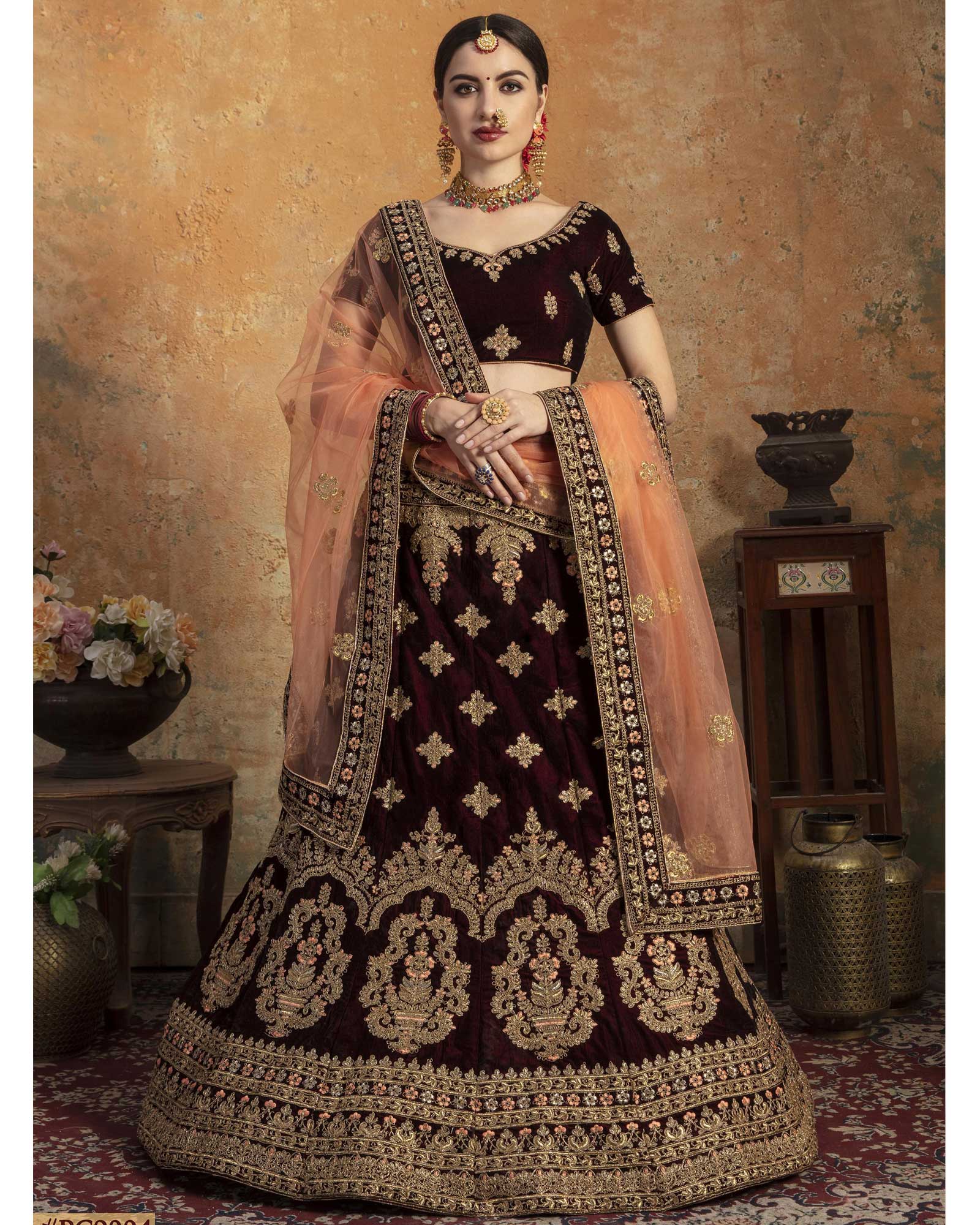 MC 1034 Velvet Designer Bridal Wedding Lehenga Choli By MC Lehanga For  Single Catalog - ashdesigners.in