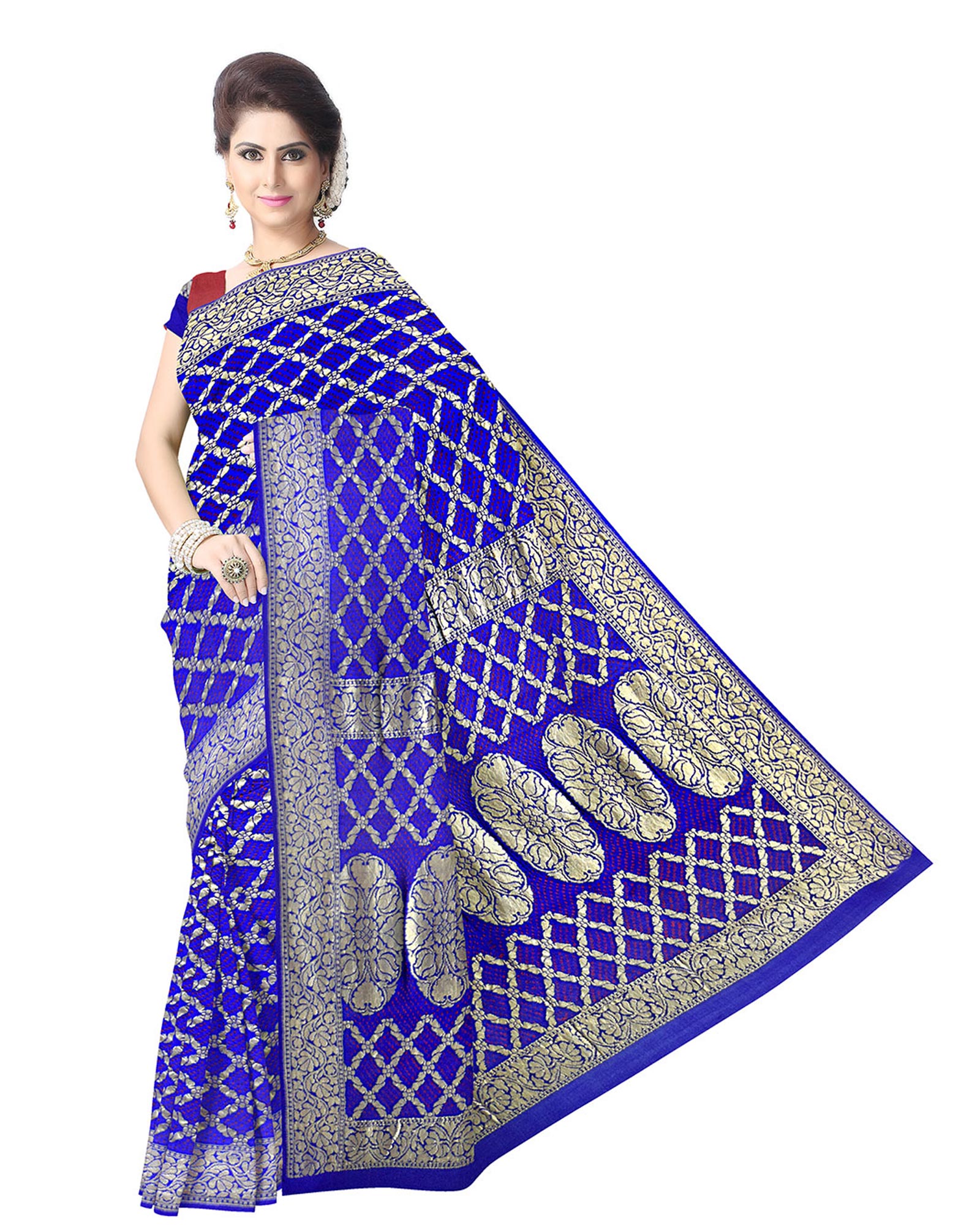 Blue Color Checks Design Banarasi Georgette Saree