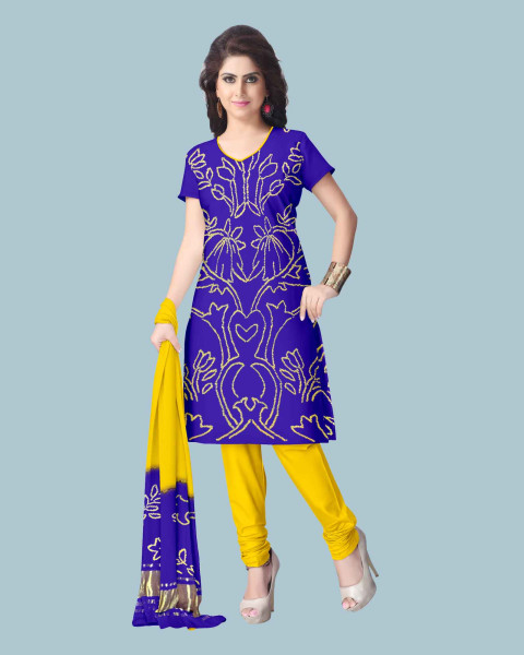 Blue And Yellow Gaji Silk Fancy Design Dress Material