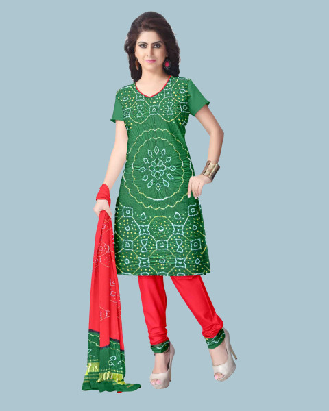 Green and Red Gaji Silk Fancy Design Dress Material