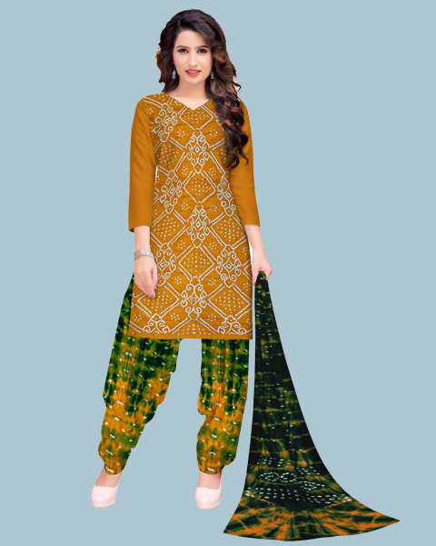 bandhani dress material for womens , latest design and pure cotton.