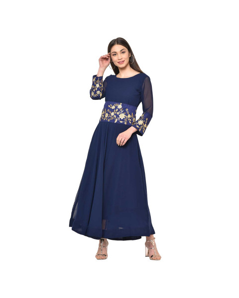 Navy Blue Embroidered Gown Indo Western Top