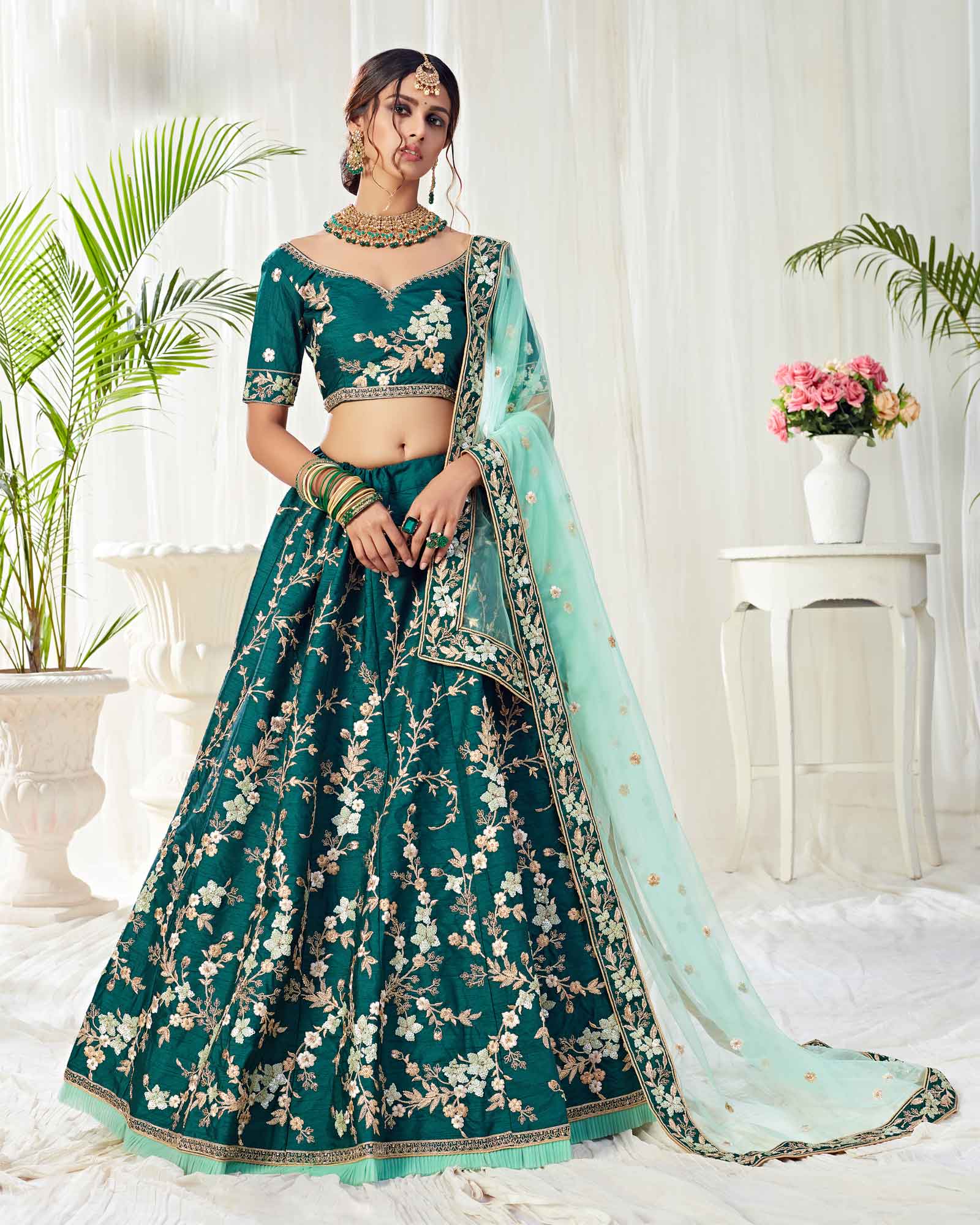 Buy Reception Lehengas - Green Traditional Embroidery Wedding Lehenga Choli