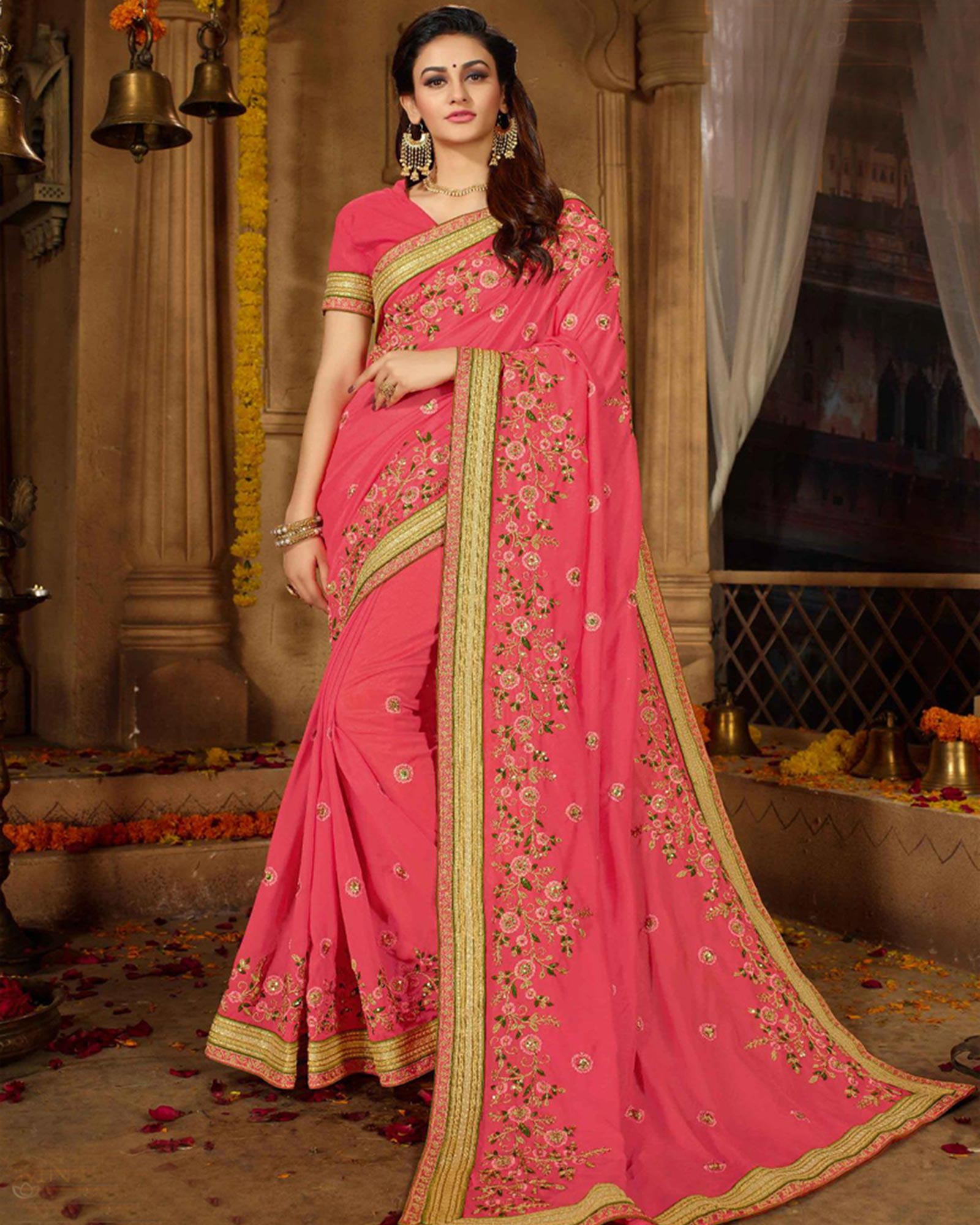 Pink Embroidered Silk Designer Saree 