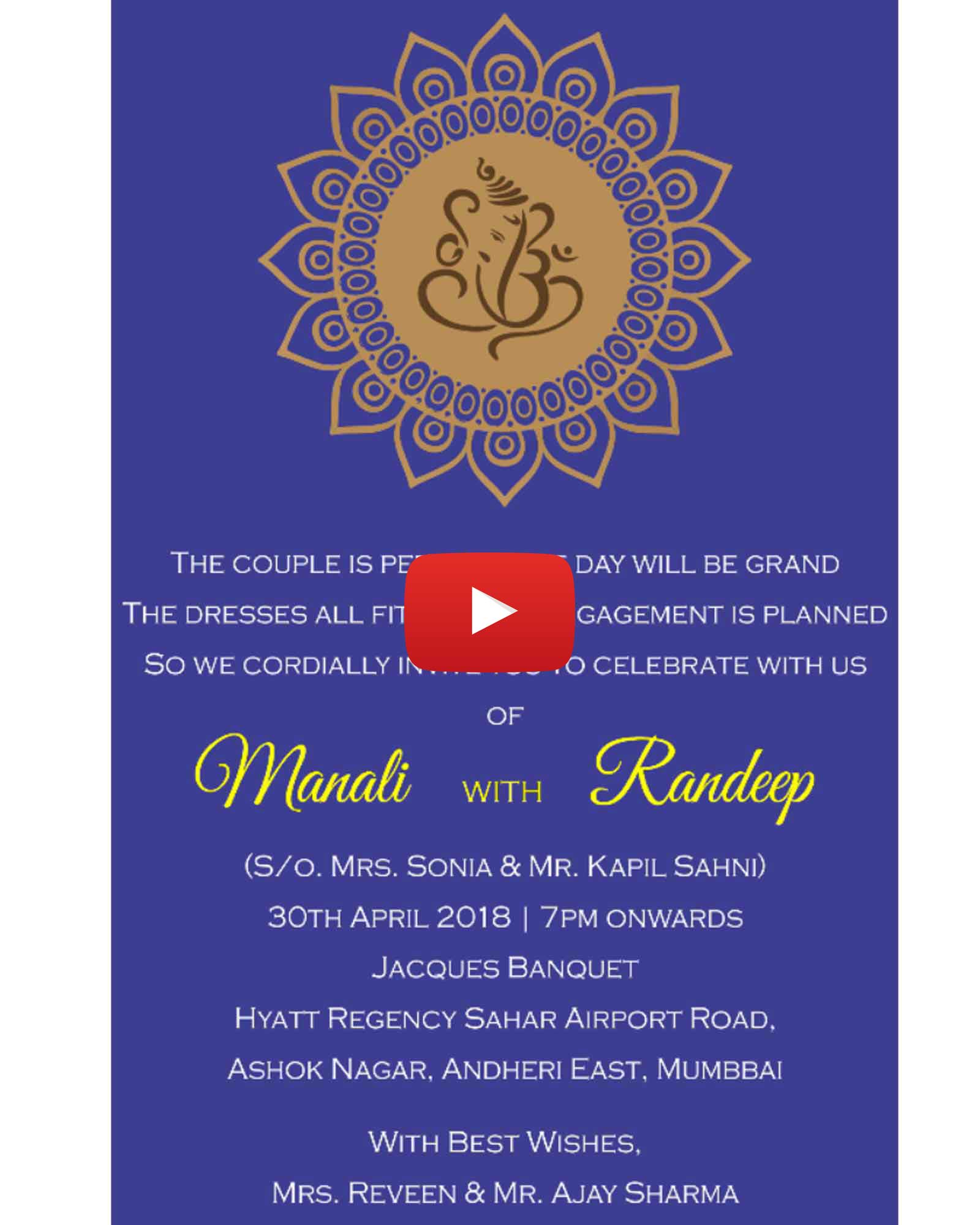 Single Page Blue Ganesh Theme Ring Ceremony Invite