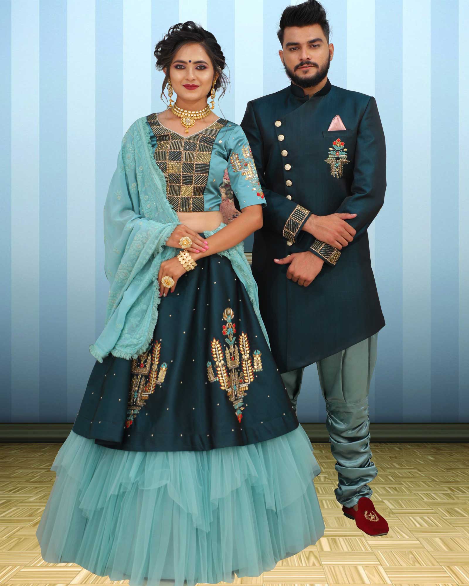 Teal Green Indo Western Dress for Bride Wedding with Jacket