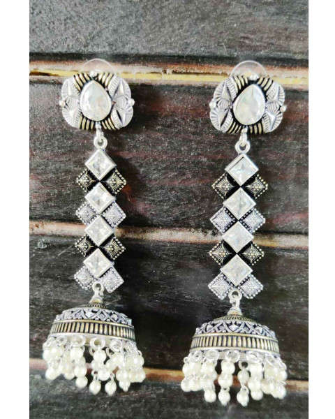 Ethnic Indian Pearl Embellished Jhumka Earrings