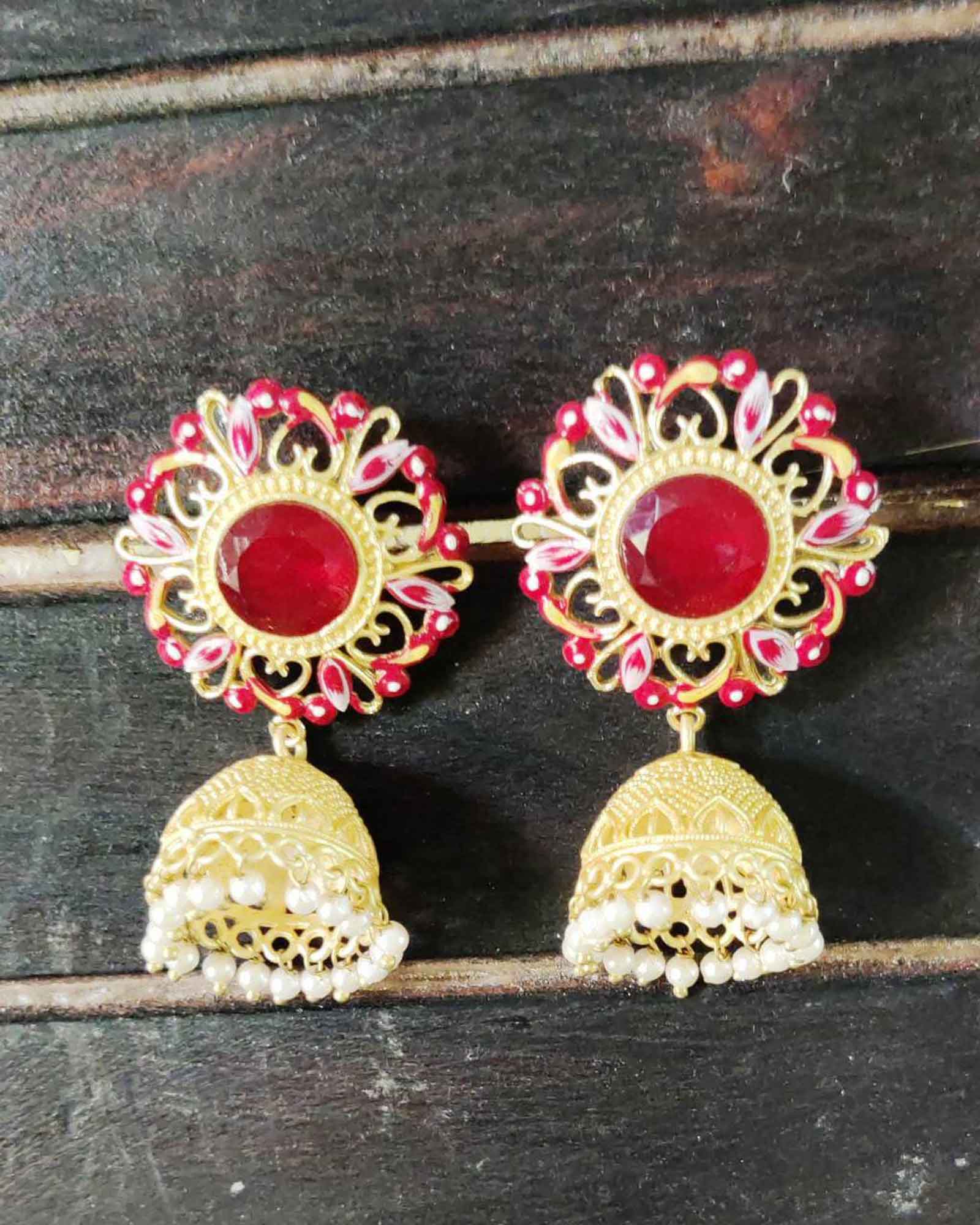 Red Jhumki Earrings