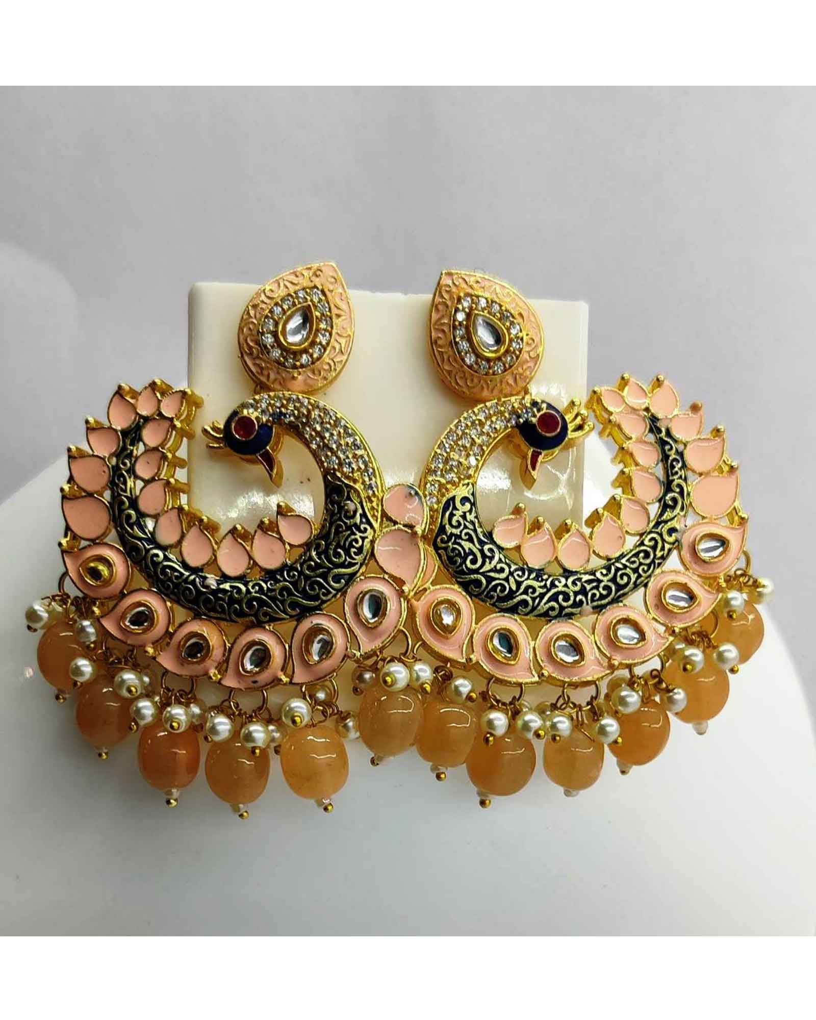 Stone Studded Pearl Earrings