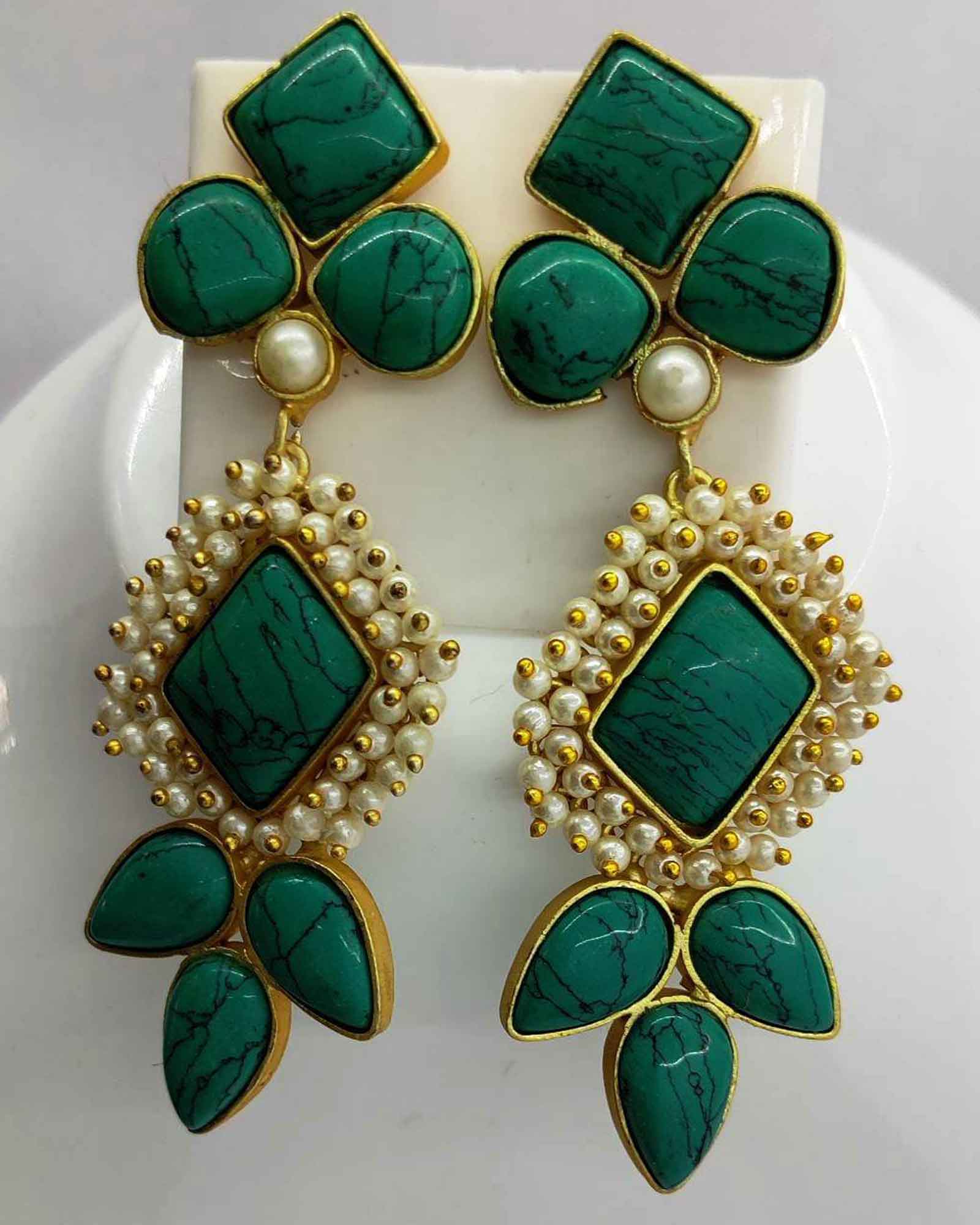 Dazzling Green Enamelled Polki Earrings