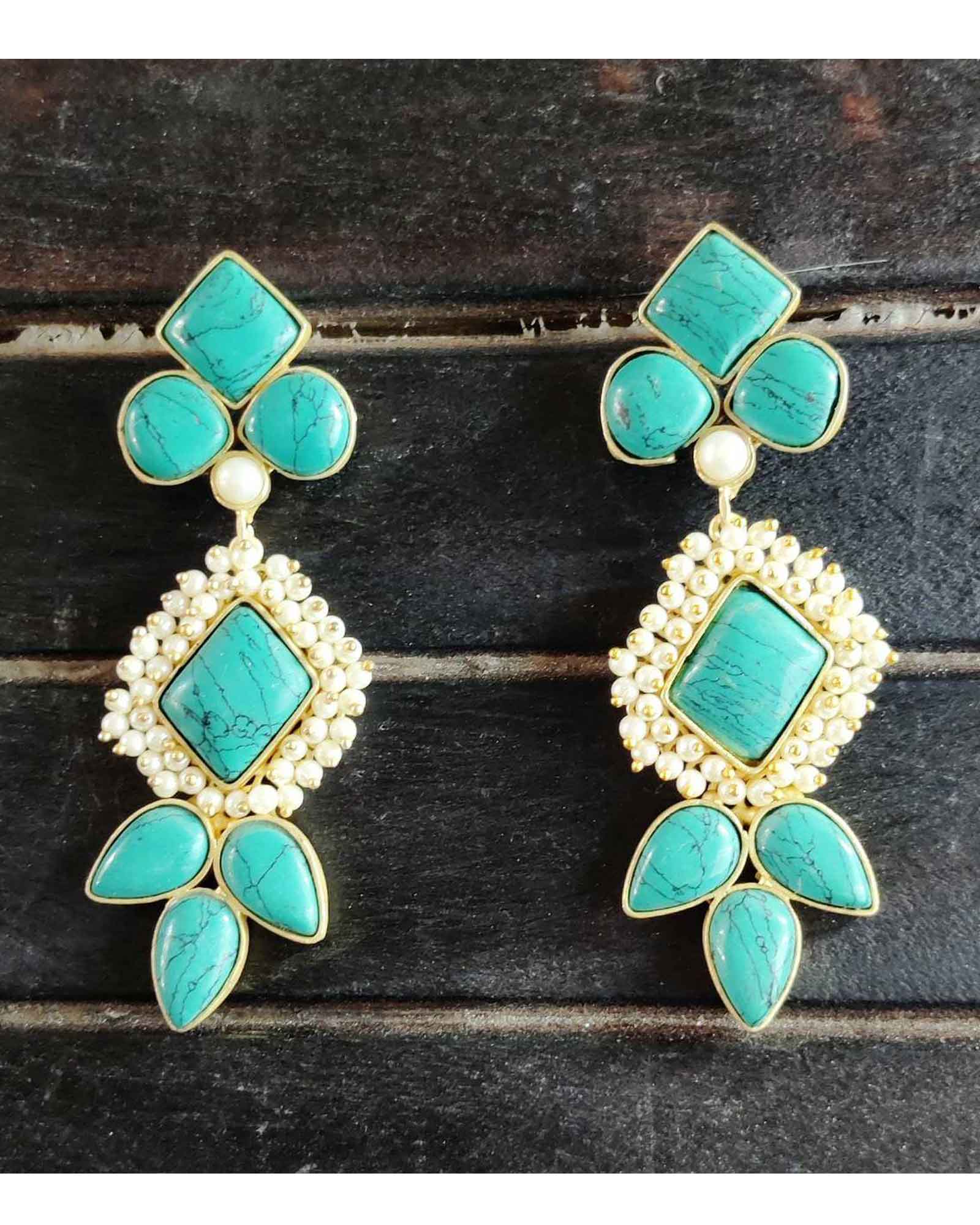 Dazzling Turquoise Enamelled Polki Earrings