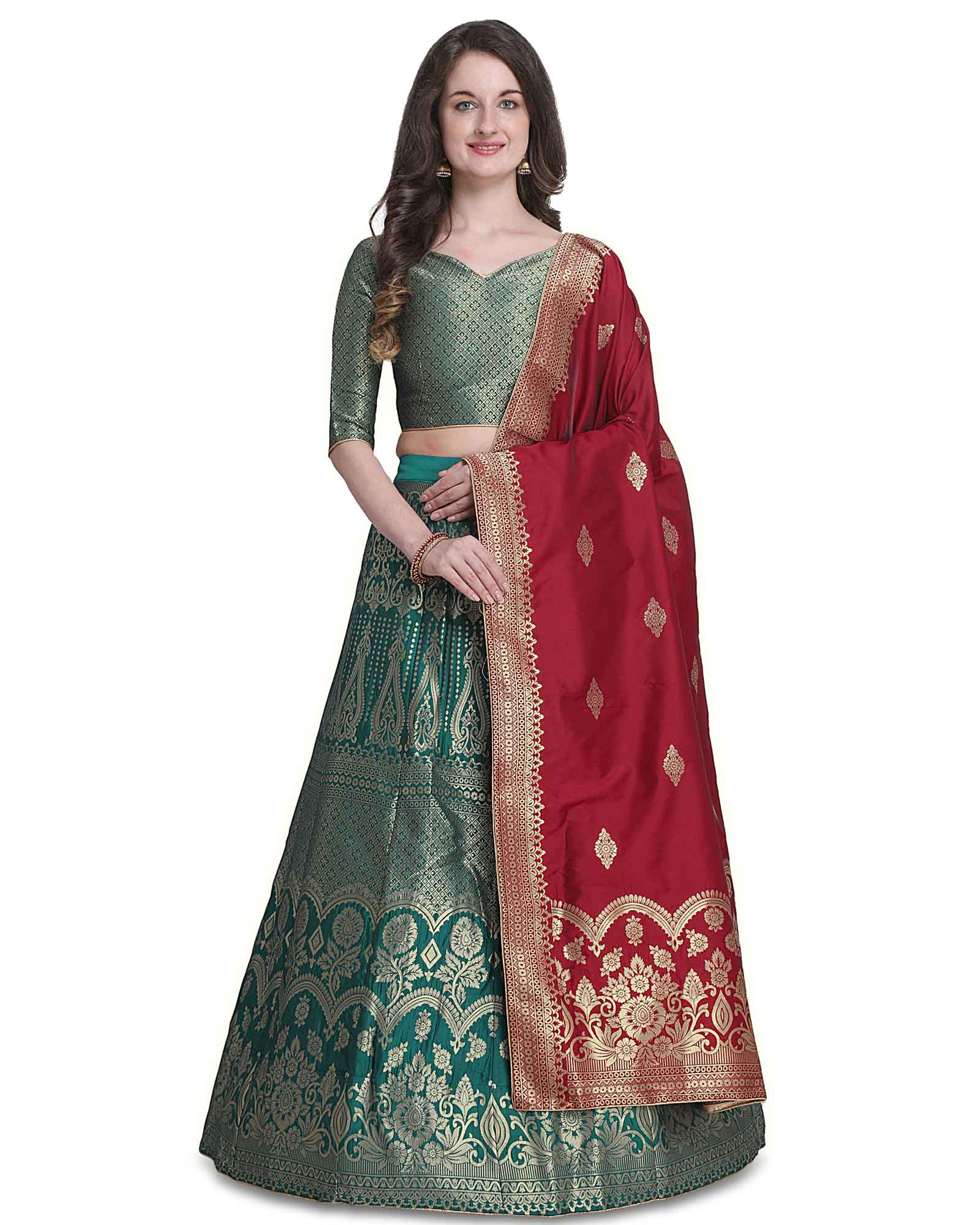 Buy Odette Blue Designer Embroidered Semi Stitched Lehenga With Unstitched  Blouse (Set of 3) online