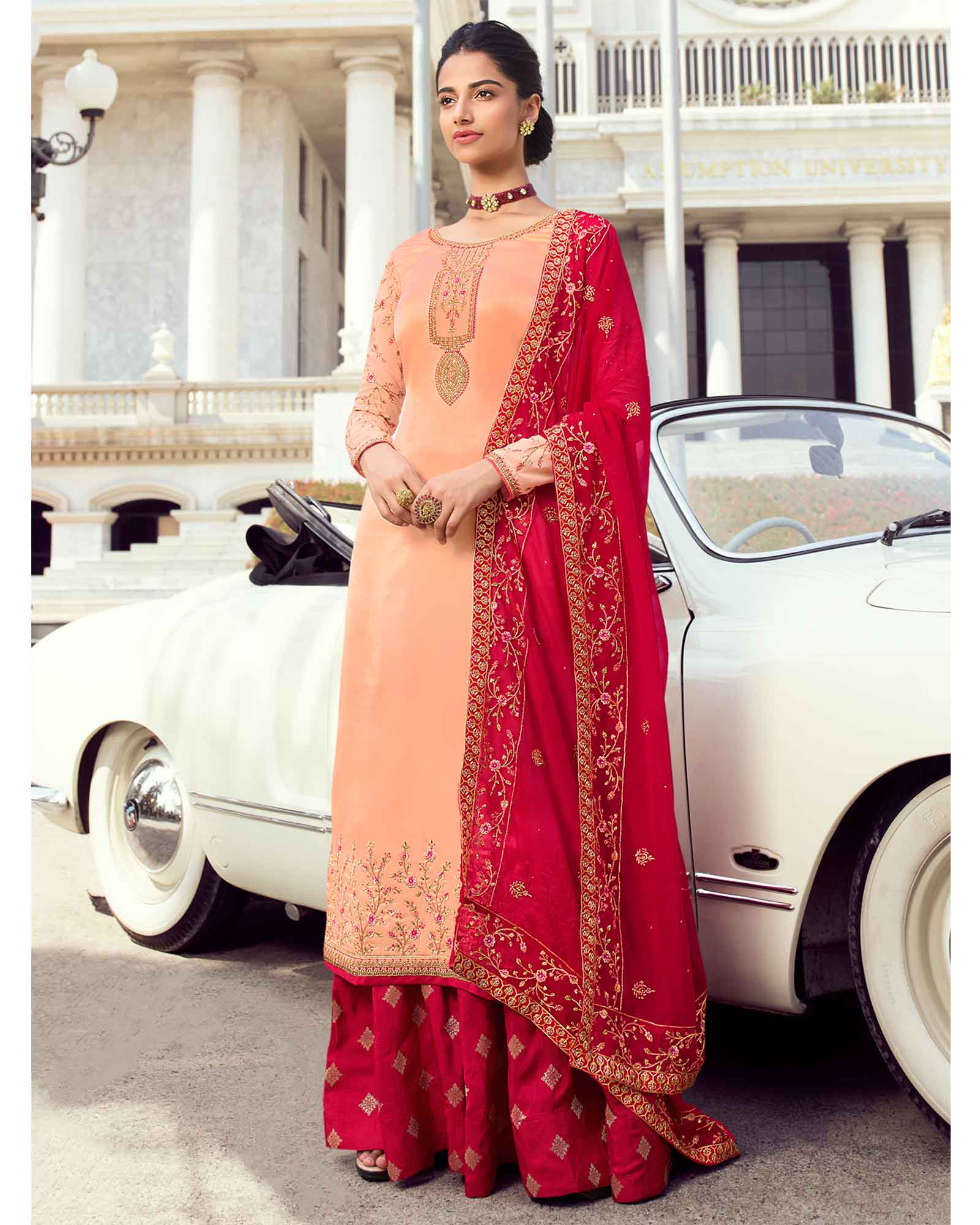 Peach And Maroon Embroidered Designer Sharara Suit Archives - Indian Heavy  Anarkali Lehenga Gowns Sharara Sarees Pakistani Dresses in  USA/UK/Canada/UAE - IndiaBoulevard